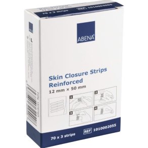 Abena Suturtape 12 mm x 5 cm, hvid, forst�rket, ark � 3 strips, latexfri, steril, engangs - 70 ark.