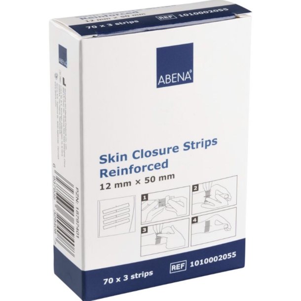 Abena Suturtape 12 mm x 5 cm, hvid, forst�rket, ark � 3 strips, latexfri, steril, engangs - 70 ark.