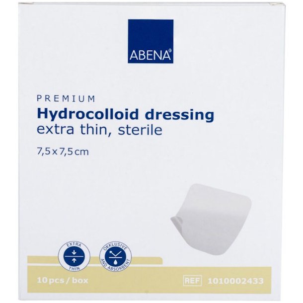 Abena Hydrokolloid Bandage, Ekstra Tynd, Semi-transparent, 7,5 x 7,5 cm. Steril  - 10 stk.