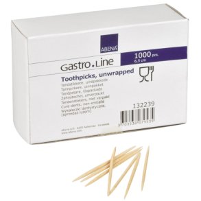 Toothpicks 6.5 cm, round with a point at each end, loosely packed - 1000 pcs.