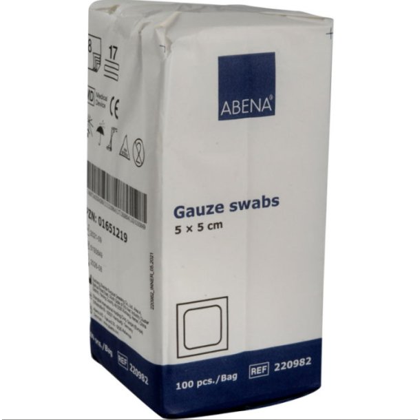 Abena Gazekompresser 5 x 5 cm. usterile, 8 lag - 100 stk.