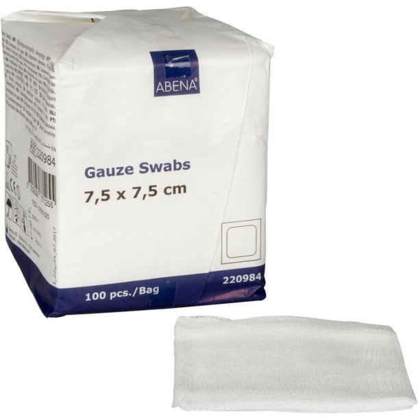 Abena Gaze kompres 7,5 x 7,5 cm., usterile, 8 lag - 100 stk.