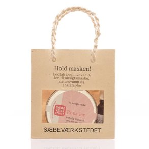 Gavepose indh. Rosa ler, Ansigtsolie, Natursvamp og Peeling pad