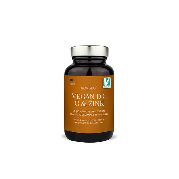 NORDBO Vegan D3, C og Zink - 90 kapsler