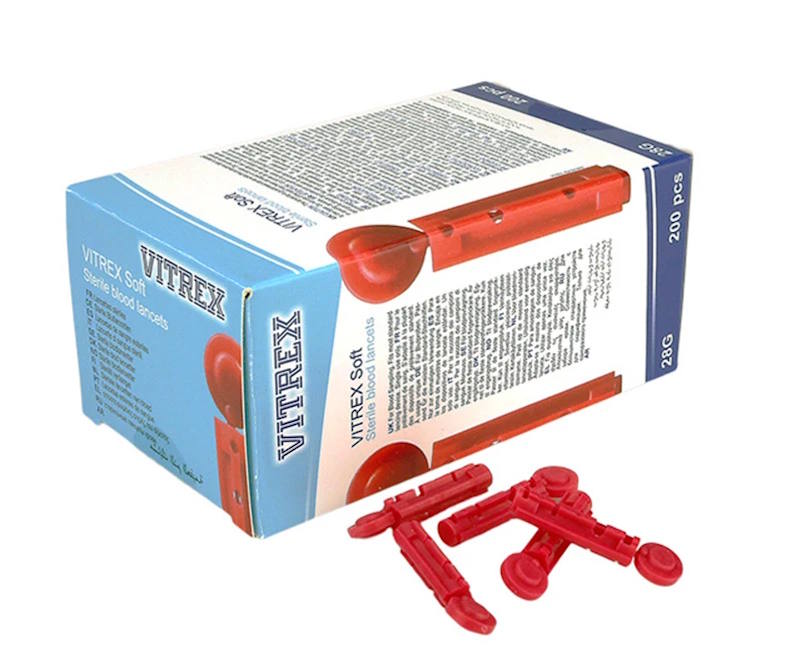 Vitrex, SteriLance Soft Lancetter, rød, Steril, 28G - 200 stk.