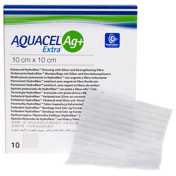 Aquacel Ag+ Extra, Hydrofiber med S�lv, 10 x 10 cm. - 10 stk.