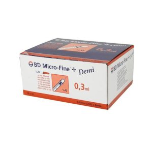 BD MicroFine, Insulinsprjte 0,3 ml med kanyle, steril, 8 mm x 0,30 mm (30G) - 100 stk.