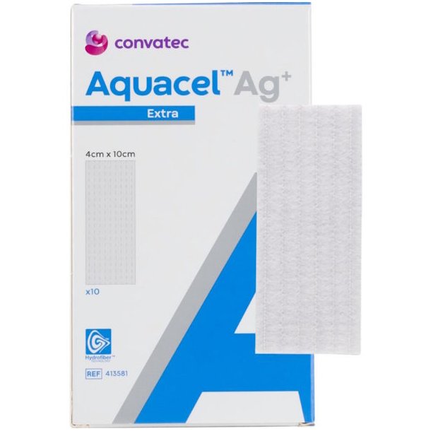 Aquacel Ag+ Extra, Hydrofiber med S�lv, 4 x 10 cm. - 10 stk.