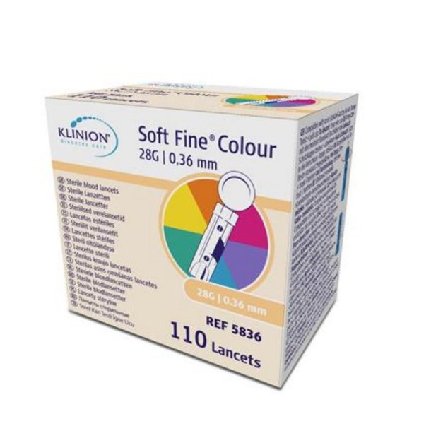 Klinion Soft Fine Lancetter ass. farver, Steril, 28G - 110 stk.