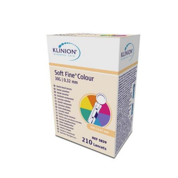 Klinion Soft Fine Lancetter ass. farver, Steril, 30G - 210 stk.