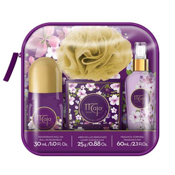 Maja Cosmetic bag Plum with Roll-on, Soap, Fragrance Mist and Sponge