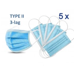 Mouth mask with ear elastic, Type II, 3-layer, 5 pcs.