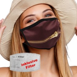 Vaskbart mundbind m. filter, motiv brunlig med lynls
